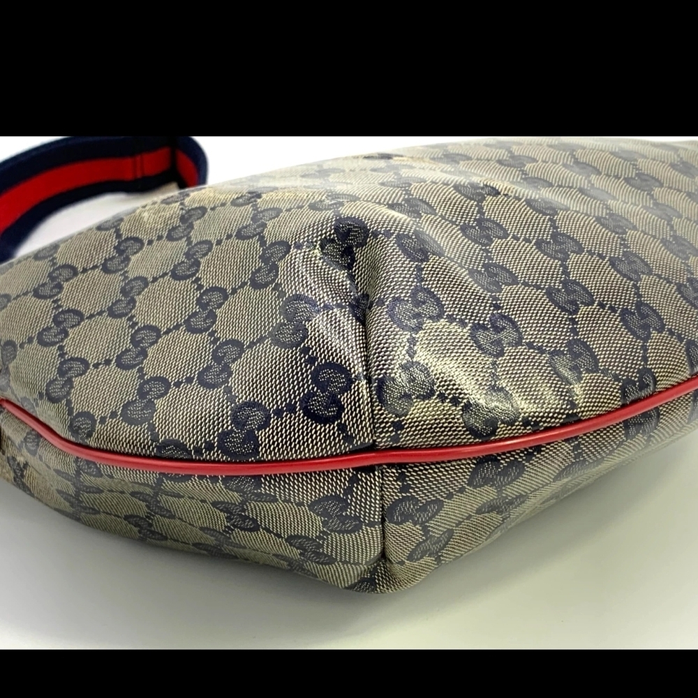 Authentic Gucci Blue Monogram Canvas Crossbody Bag with Red Trim With COA - Picture 8 of 16